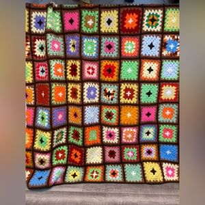 Vintage Brown Square / Multi-color Granny Core / Square Large Afghan